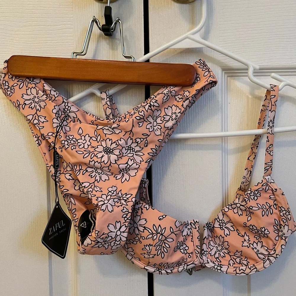 ZAFUL Women's Floral V-Wired Underwire High Leg Two Piece Bikini Set Swimsuit - Picture 2 of 13